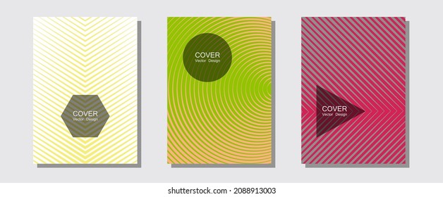 Juego de plantillas vectoriales geniales de carteles. Estilo futurista. Fondo de afiche musical de líneas de semitono. Páginas de impresión elegantes. Pancartas abstractas de diseño gráfico con formas alineadas.