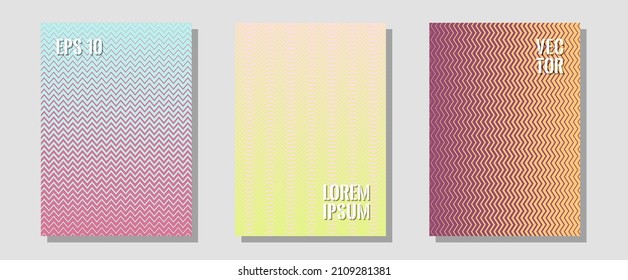 Banner graphics cool vector templates set. Modern branding. Zigzag halftone lines wave stripes backdrops. Laconic business cards. Abstract banners graphic design with lined shapes.
