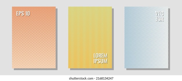 Juego de plantillas vectoriales geniales de carteles. Mezcla de estilo científico. Zigzag líneas de semitono ondulan rayas de fondo. Marca moderna. Pancartas abstractas de diseño gráfico con formas alineadas.