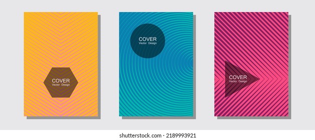 Banner graphics cool vector templates set. Laconic nifty mockups. Halftone lines music poster background. Futuristic style. Abstract banners graphic design with lined shapes.