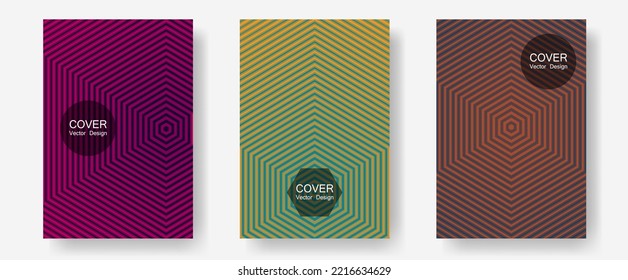 Banner graphics cool vector templates set. Divergent maquettes. Halftone lines annual report templates. Corporate catalogs. Abstract banners graphic design with lined shapes.