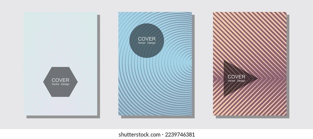 Juego de plantillas vectoriales geniales de carteles. Gradiación lineal desvanecida. Fondo de afiche musical de líneas de semitono. Folletos mínimos. Pancartas abstractas de diseño gráfico con formas alineadas.