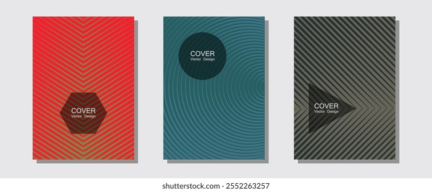 Banner graphics cool vector templates set. Musical album adverts. Halftone lines music poster background. Simple book covers. Abstract banners graphic design with lined shapes.