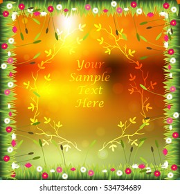 banner with grass and flowers