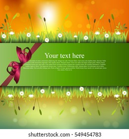 banner with grass and flowers