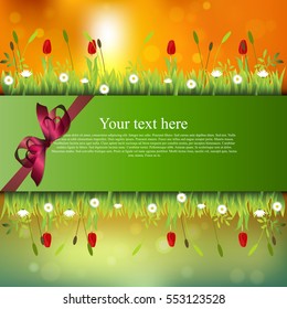 banner with grass and flowers