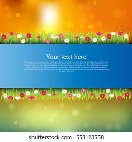 banner with grass and flowers