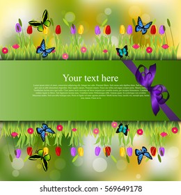 banner with grass and flowers