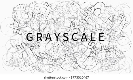 Banner of Grayscale Corporation is leader company buying bitcoins and other digital currencies and pushing the market upwards. Vector illustration.