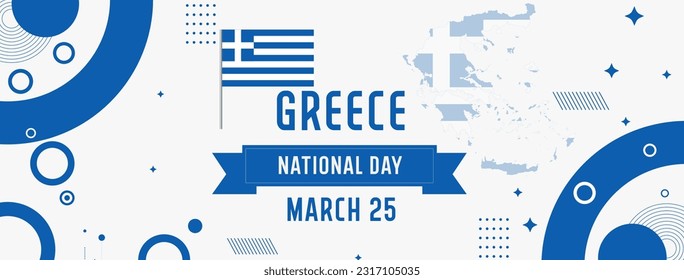 banner con los colores de la bandera grecia fondo del tema y diseño abstracto retro moderno. Múltiples paisajes de grecia. Celebración del día de la independencia.