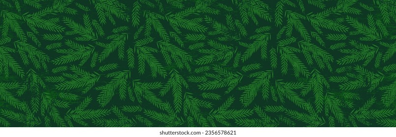 Banner with green branches from a Christmas tree. Background with green Christmas tree branches suitable for festive banner and advertisement design.  Flat lay mockup design. Vector illustration
