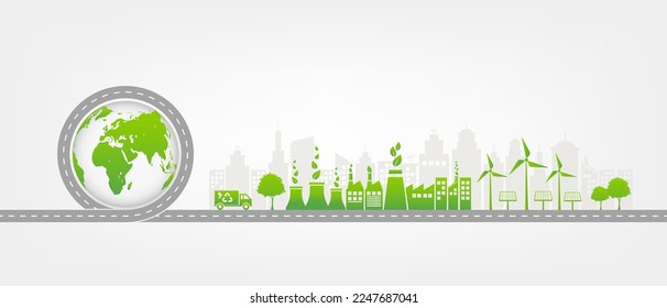 Banner Green city and Sustainability development, Eco friendly, Carbon footprint Concepto de reducción de la huella de carbono,Vector ilustración