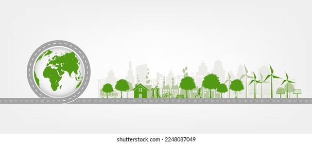 Banner Green city and Sustainability development, Eco friendly, Carbon footprint reduction concept,Vector illustration