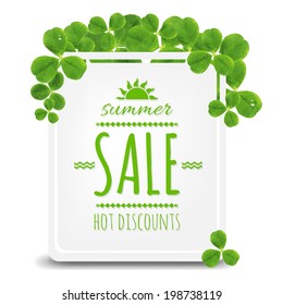 Banner With Green Clover, With Gradient Mesh, Vector Illustration