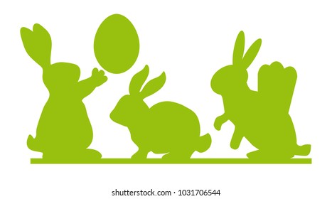 banner of green easter bunnies and easter eggs. Vector illustration