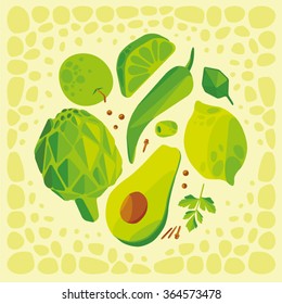 Banner with green fruits and vegetables