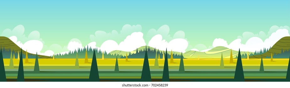 Banner With Green Landscape, Vector Illustration