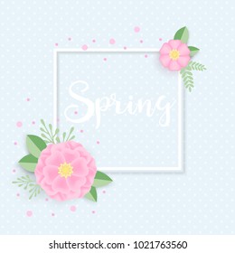 Banner or greeting card background with pink paper flowers.