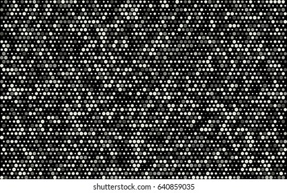 banner grey white circles with transparency. poster balls of different sizes. black abstract background. halftone effect. vector illustration.