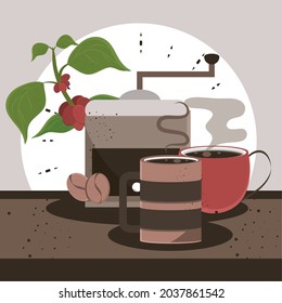 banner con molino y bebidas para café