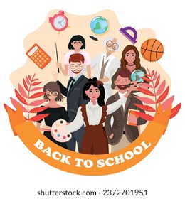 Banner with group of teachers and text BACK TO SCHOOL