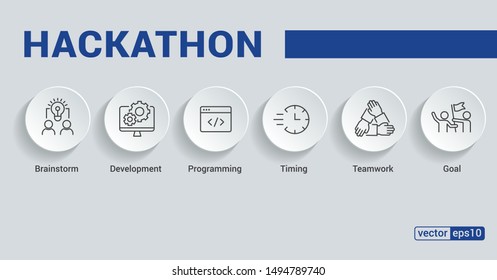 Banner Hackathon design sprint-like event - Vector Illustration Concept with keywords and icons