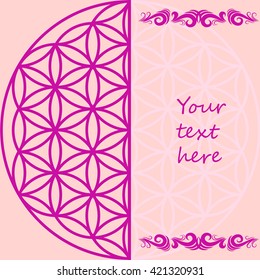 Banner with Half of mandala ornament. Template cards, invitations, flayers, posters. . Vector illustration.