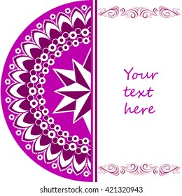 Banner with Half of mandala ornament. Template cards, invitations, flayers, posters. . Vector illustration.
