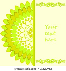 Banner with Half of mandala ornament. Template cards, invitations, flayers, posters. . Vector illustration.