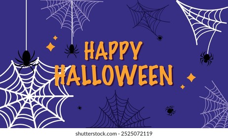 Banner, fundo de Halloween com aranhas e teia. Feliz Dia das Bruxas. Gráficos vetoriais