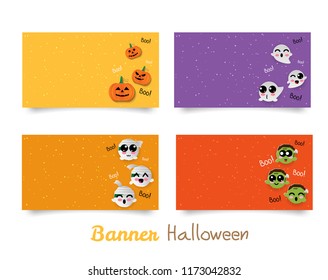 banner halloween cute ,trick or treat with pumpkin, mummy, ghost, zombie,devil.
