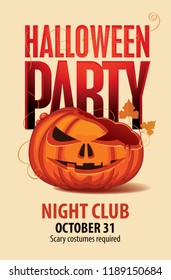 banner for halloween party with a broken pumpkin