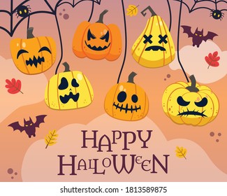 The banner of halloween party with pumpkin in flat vector style. illustation for background and banner poster.