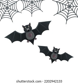 Banner for Halloween text with cobwebs and bats. Festive background for invitations, postcards. Vector illustration.