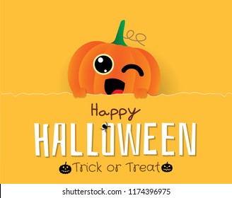 banner halloween ,trick or treat with cute kawaii pumpkin,paper cut.