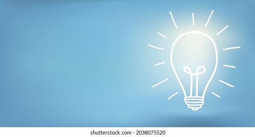 Banner with hand drawn light bulb and copy space on blue background. Concept of innovation or idea or creativity or invention or inspiration or imagination.Thinking concept.Power supply