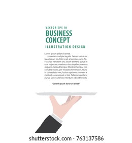 Banner Hand holding the platter on white background illustration vector. Business concept.