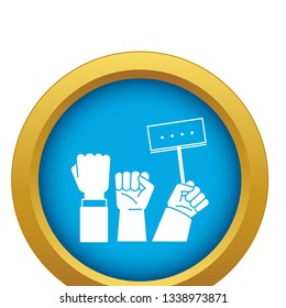 Banner hand up icon blue vector isolated on white background for any design
