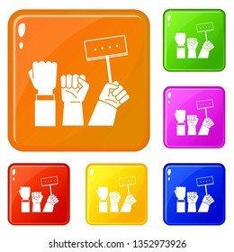 Banner hand up icons set collection vector 6 color isolated on white background