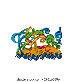 banner hand lettering with doodles summer theme. flat and isometric