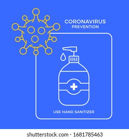 Banner hand sanitizer gel Antivirus prevention coronavirus. Concept protection covid-19 sign vector illustration. COVID-19 prevention design background.