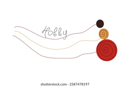 Banner, handmade. Balls of thread. Skeins of yarn. Simple vector background. Place for inscription.