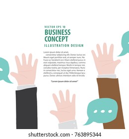 Banner Hands up of businessman meaning vote or asking or answering or agreement on white background illustration vector. Business concept.
