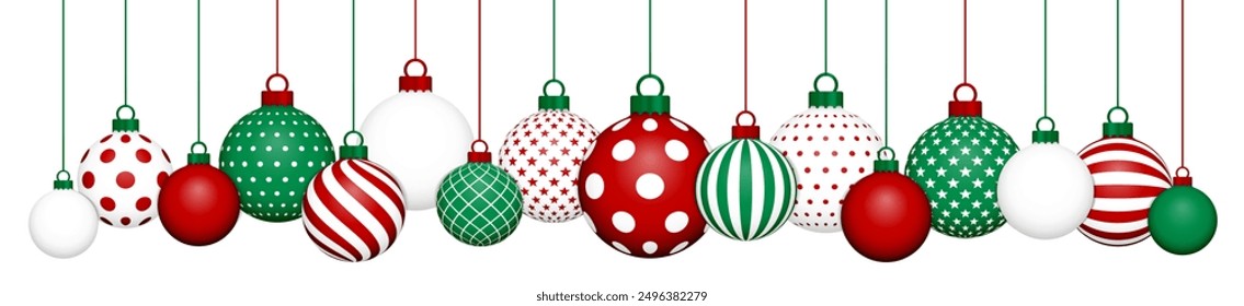 Banner Hanging Christmas Balls Pattern Dark Red Green White