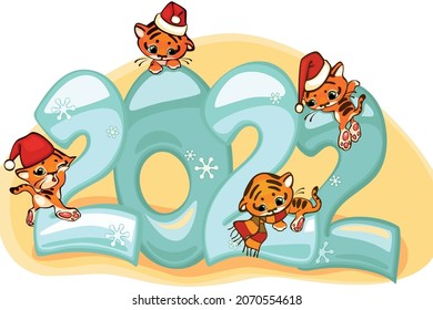 Banner Happy chinese new year 2022. Year of The Tiger on yellow background