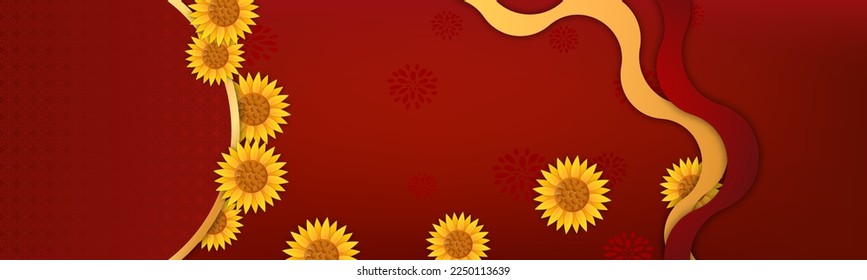 Banner Happy Chnese new year with sunflower of and asian element style of vector.
