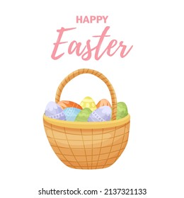 Banner Happy Easter. Modern vector holiday design with typography. Easter Bunny. Painted eggs. Modern minimalist style.