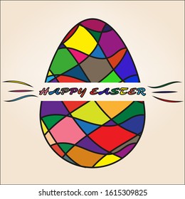 banner happy easter multicolored egg divided in two in the middle inscription