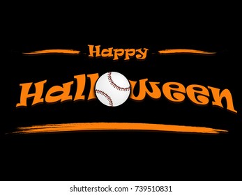 Banner happy halloween and baseball ball on isolated background. Vector illustration