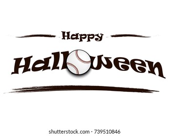 Banner happy halloween and baseball ball on isolated background. Vector illustration